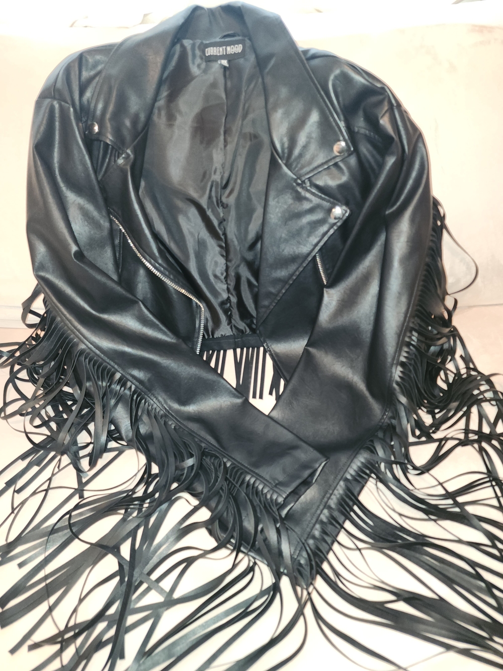 Current Mood Black Fringe Faux Leather Moto Jacket